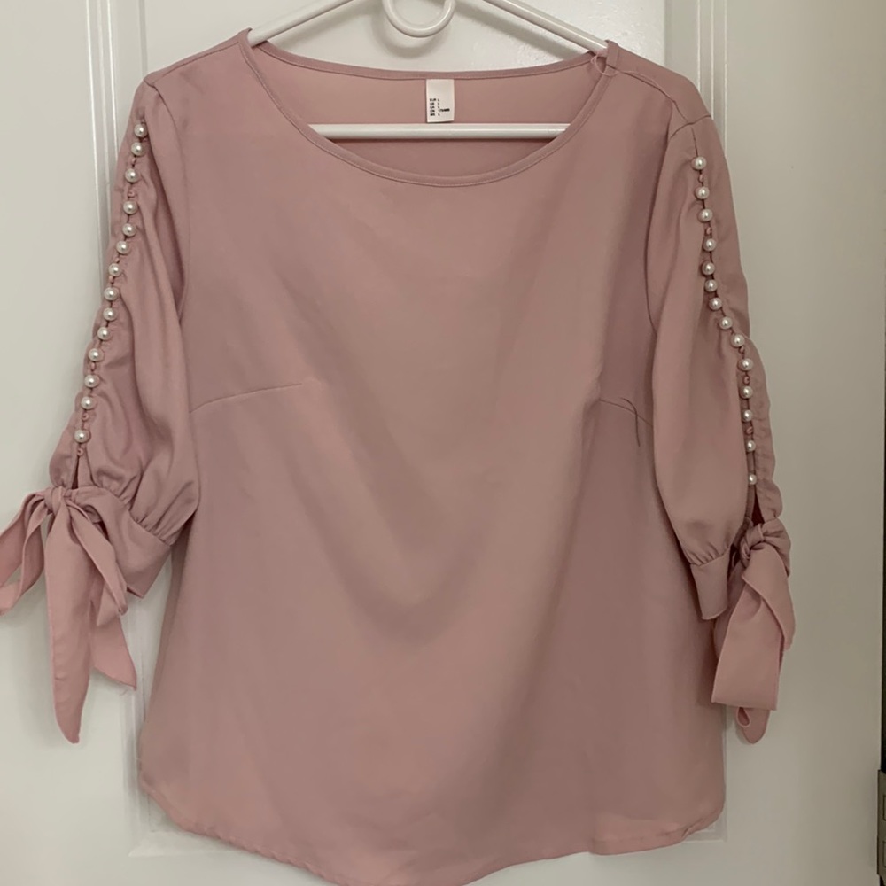 Lite pink blouse with pearls on sleeves !
